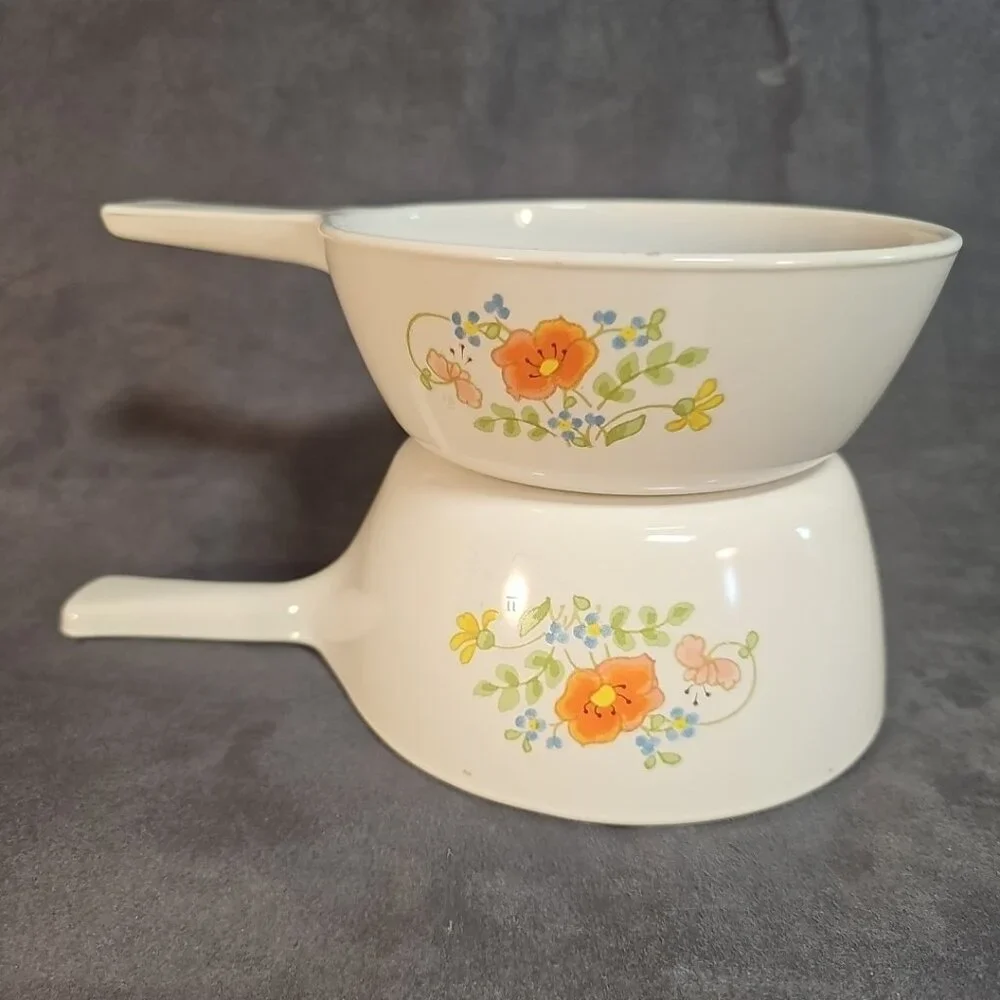 Vtg CORNINGWARE Wildflower P-82-B 1.5P SAUCE PAN & P-81-B 1P Sauce-skillet/1-Lid